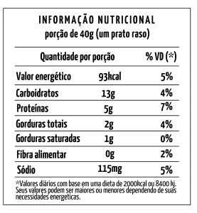 Tabela nutricional Lasanha de carne e queijo vegetal Cuisi Pasta Pólen sem glúten Porto alegre